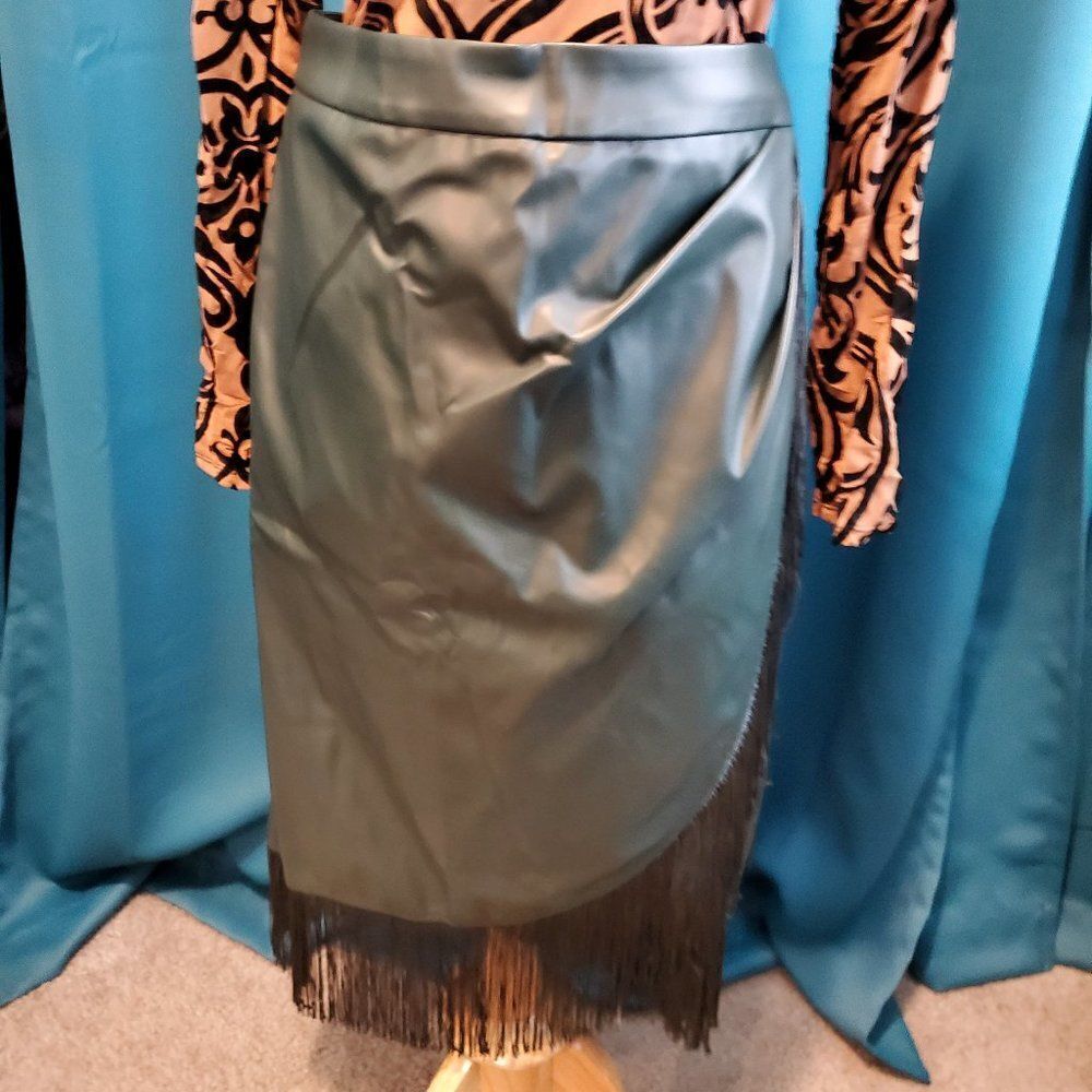 Fringe Forest Green Faux Leather Skirt 2XL - Picture 2 of 8